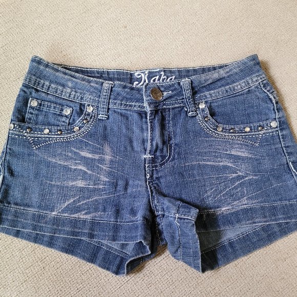 EUC Silver Sparkly Denim Blue Jean Shorts w/ Rhinestones, Size 3 / Small XS Kaba - Picture 1 of 3